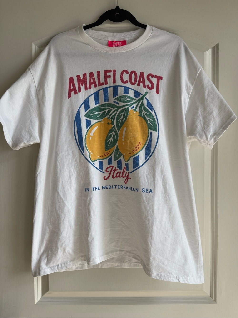 Amalfi Coast Italy Women’s Graphic Tee - White with Yellow Lemon Print